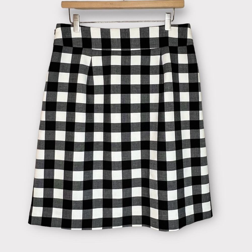 1901 Midi Skirt Womens Size 10 Black Ivory Check A-Line Career Capsule Academia - Picture 3 of 10